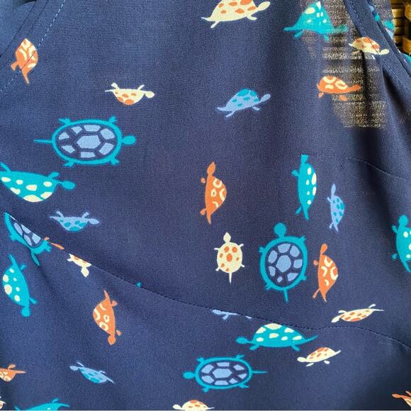 Maeve Sleeveless Blue and White Tank Top with Playful Novelty Turtle Pattern 6 - Picture 3 of 8